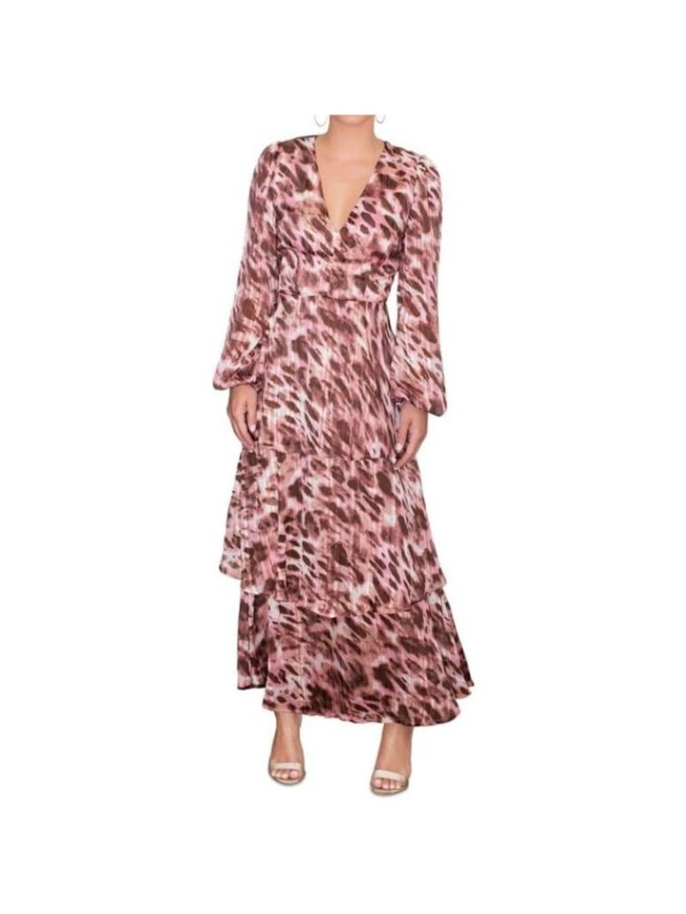 NWT Rachel Roy Womens Fatima Pink Metallic Printed Tiered Maxi Dress Size 2